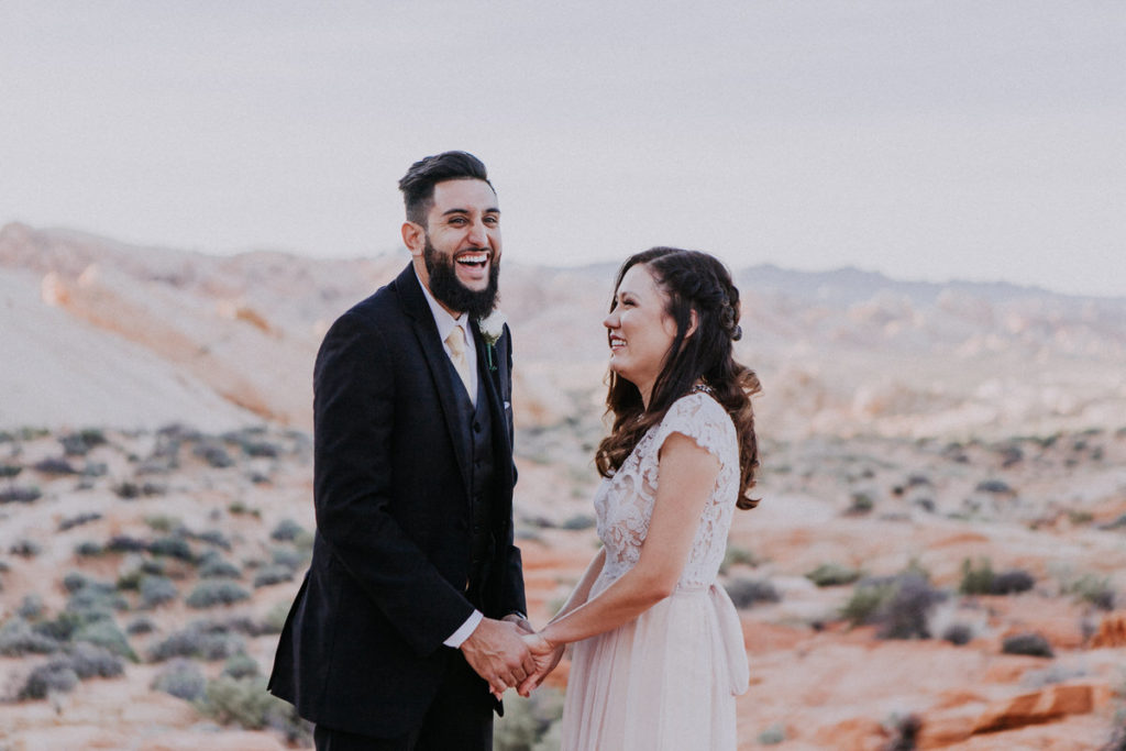 valley of fire wedding photos bride and groom laughing