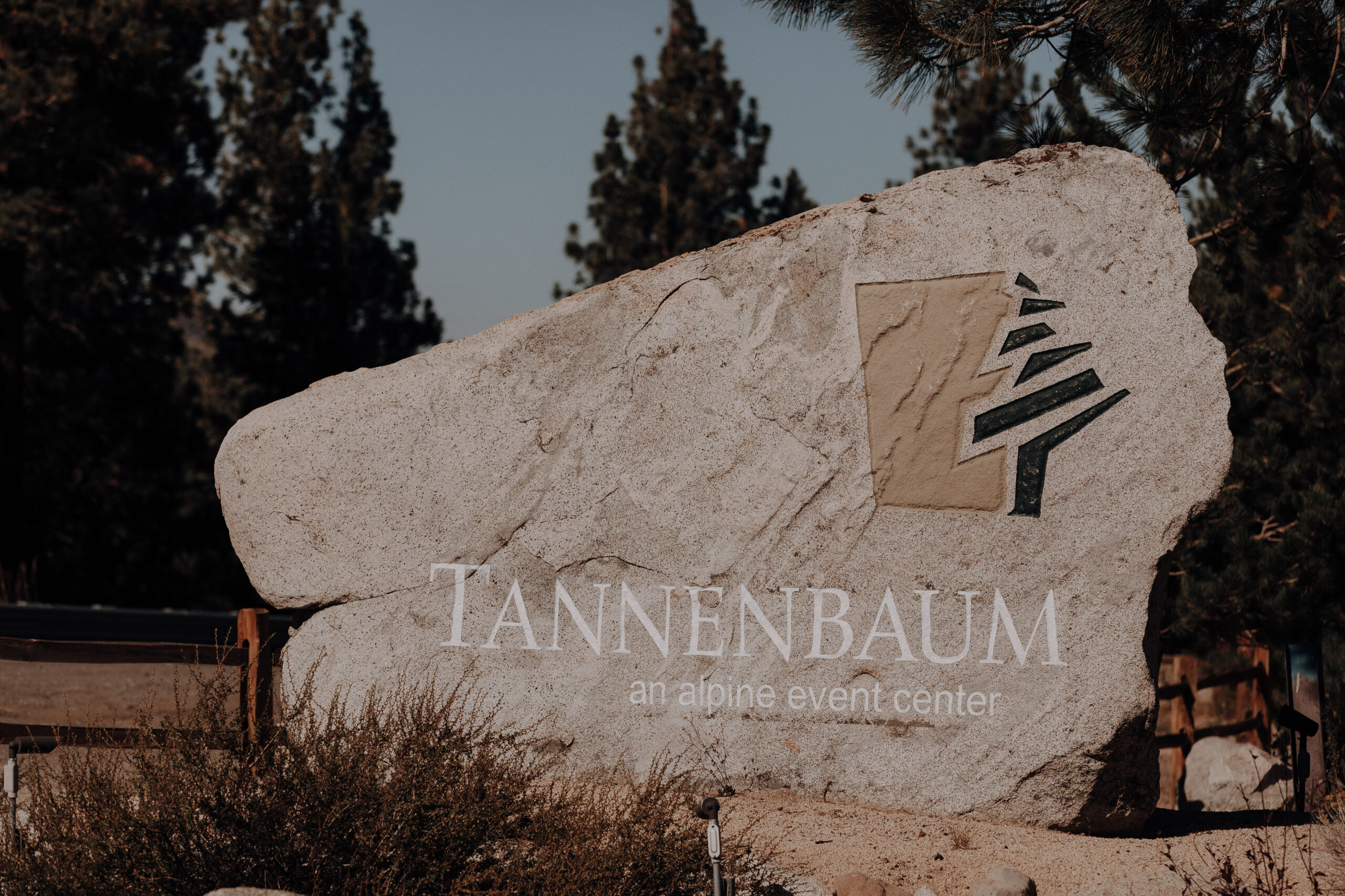 The sign at the entrance of the property that reads "Tannenbaum"